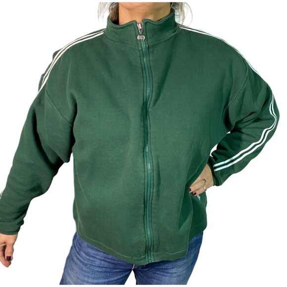 Vintage Russell Athletic Womens Green sleeve stripes Full-Zip short sweatshirt L - Picture 7 of 11